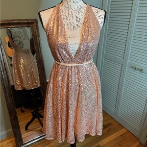 Glamorous Backless Sequin Dress in rose gold